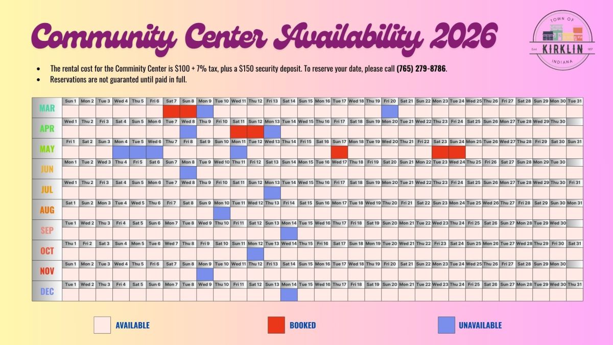 Community Center 2026 Calendar